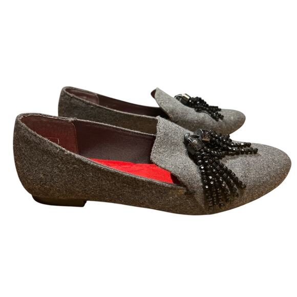 Simply Vera Beaded Tassel Smoking Shoe Flats Slip On Loafer Sz 7.5 Gray Preppy - Picture 1 of 10